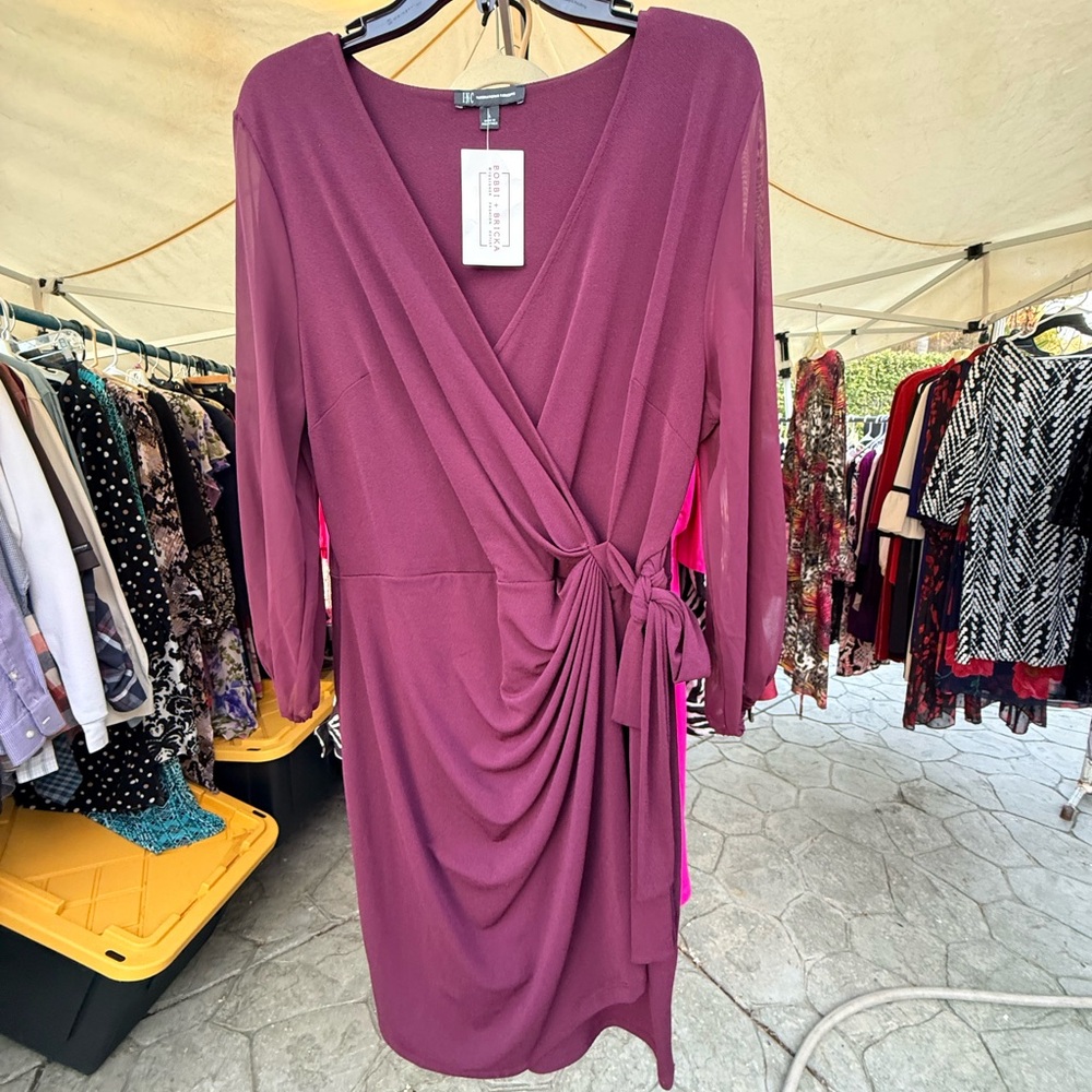 Chic Long Sleeve Wrap Dress in Plum